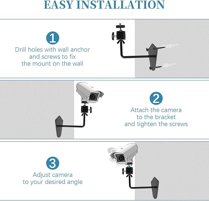 4-Pcs Camera Wall Mount Bracket,Heavy Duty 360 Camera Mount with 1/4 Inch Thread, Metal Security Camera Mount, Camera Holder for Surveillance Cameras, Solar Panels, Lights