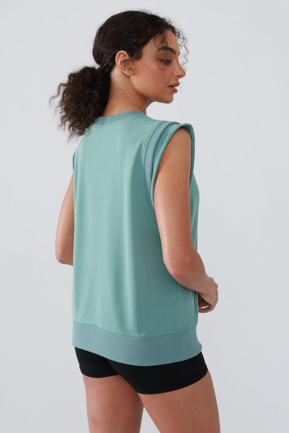 Workout Tank Tops Woman Crew Neck Athletic Tops Cotton Sweatshirt Loose Fit Muscle Tanks Runnning Gym Sports Shirt