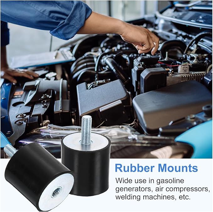 uxcell M10 Rubber Mounts, 2Pcs 50x50mm(DxH) Rubber Cylindrical Anti Vibration Isolator Shock Absorber with Lock Nut for Car Bobbin Generator Air Compressors