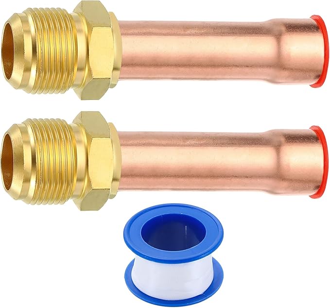uxcell Brass Pipe Fitting, 3/4 SAE Male Thread x 3/4" OD Flare Connector with Copper Tube for HVAC System Air Conditioner Refrigeration
