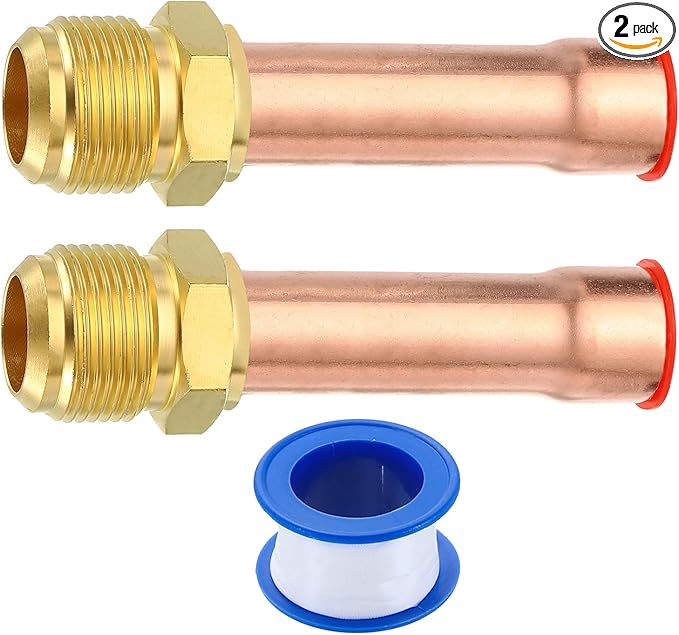 uxcell 2Pcs Brass Pipe Fitting, 3/4 SAE Male Thread x 3/4" OD Flare Connector with Copper Tube for HVAC System Air Conditioner Refrigeration