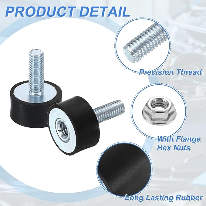 uxcell M6 Rubber Mounts, 1Pcs 20x10mm(DxH) Rubber Cylindrical Anti Vibration Isolator Shock Absorber with Lock Nut for Car Bobbin Generator Air Compressors