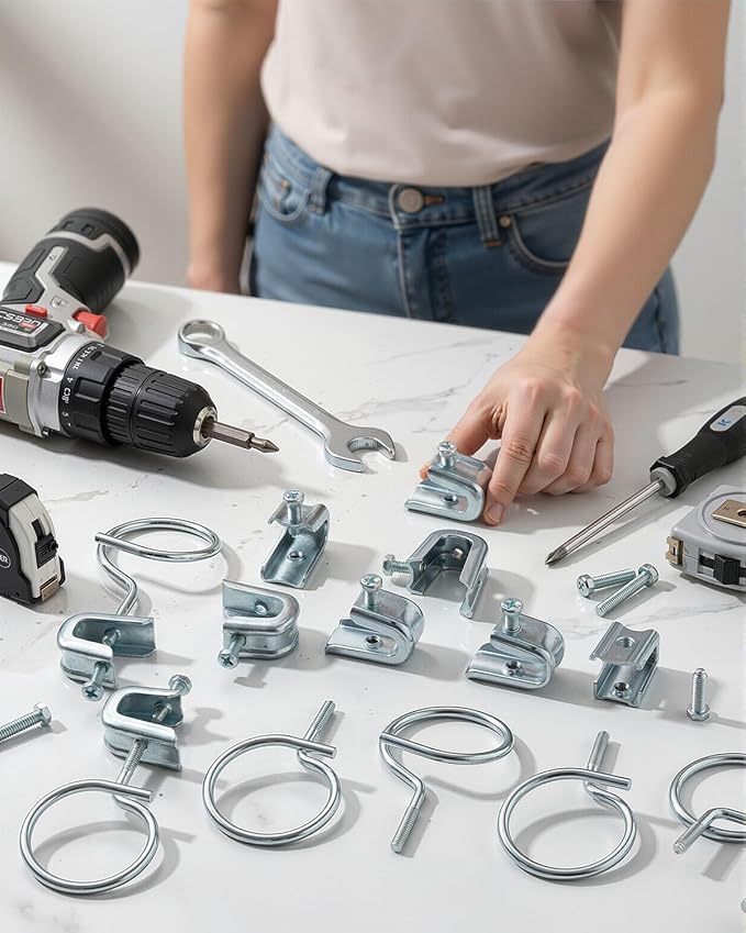 50 Pcs 1/4" x 20 Beam Clamp, 2 Inch Beam Clamps Steel Small C Clamps with Screws Rings Threaded Bridle Rings Hangers for Electricians, Pipe, Supports Up to 75 Lbs