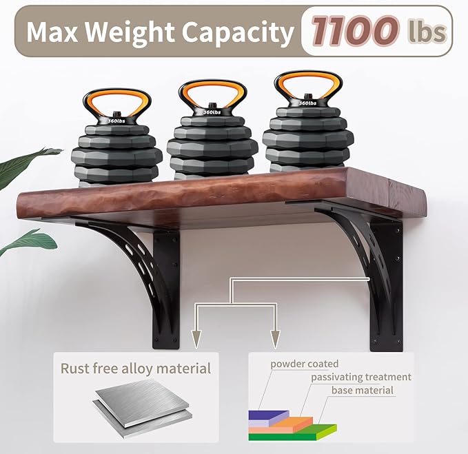 Heavy Duty Shelf Brackets (Set of 2) - 16" x 12" Max Load 1100 Lbs - Premium Alloy Metal Mantel Brackets