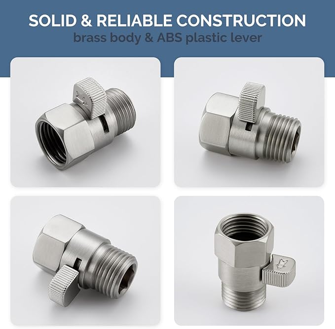 Water Flow Control Valve, Angle Simple Brass Shower Shut Off Valve, Flow Restrictor for Handheld Shower, Bidet Sprayer, Brushed Nickel