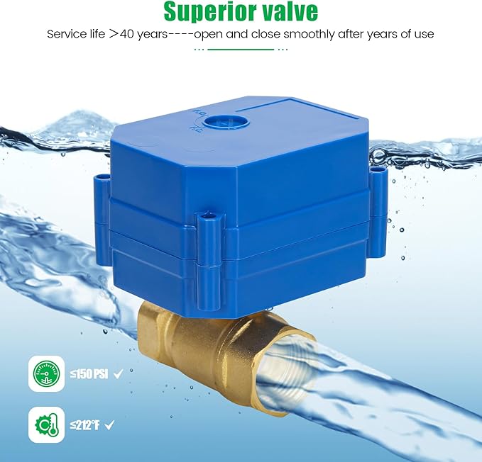 Smart Water Heater Remote Stop Valve with Leak Sensor, Automatic Shutoff, Water Leak Alert Push, 3/4"NPT 150PSI Brass Valve