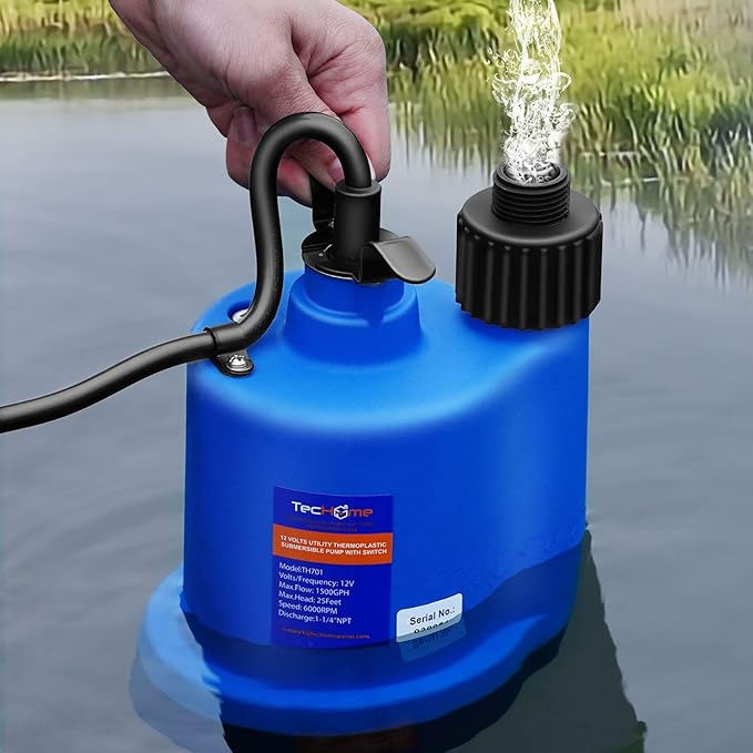 12v Pump，1500GPH Water Transfer Pump Sump Pump Submersible Water Pump, With 20 Feet Power Cord.