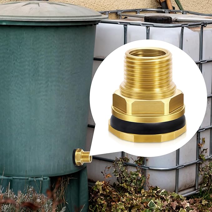 2 Pack 1/2" Female NPT and 3/4" Male GHT (Garden Hose Threaded) Solid Brass Water Tank Connector, Bulkhead Fitting With Thickened rubber ring
