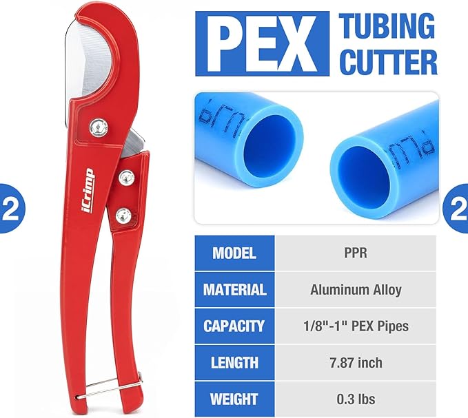 iCrimp PC-PC02KIT PEX Clamp Crimping Tool Kit with 1/2 inch(20 Pack) and 3/4 inch(10 Pack) PEX Clamp Rings, Pipe Cutter for PEX and Automotive Clamp Cinch and Removal