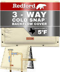 Redford Supply Co. Cold Snap (5°F) Backflow Preventer Insulation Cover, 3-Way Custom, 28"W x 20"H, Pipe Insulation, Water Sprinkler Covers for Outside, Sprinkler Backflow Cover for Winter (Beige)