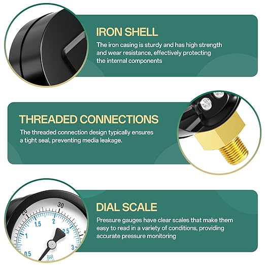 0-50PSI Well Pump Pressure Gauge 2" Dial Size, 1/8" NPT Lower Mount, 3-2-3% Accuracy, for Tube, Water Pump, Gas, Liquid, Pressure Test