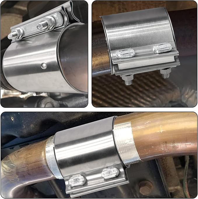 2.25 inch Exhaust Clamp Butt Joint Exhaust Band Clamp Sleeve Coupler 304 Stainless Steel