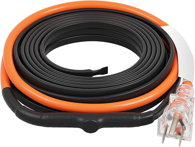VEVOR Self-Regulating Pipe Heating Cable, 12FT 5W/FT Heat Tape for Pipes Freeze Protection, Water Pipe Heat Cable with Built-in Thermostat Protects PVC Hose, Metal and Plastic Pipe from Freezing