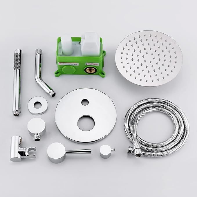 SUMERAIN Rain Shower System, Wall Mounted Bathroom Shower Faucet Set with 8" Shower Head and Brass Hand Shower, Rough in Valve Included