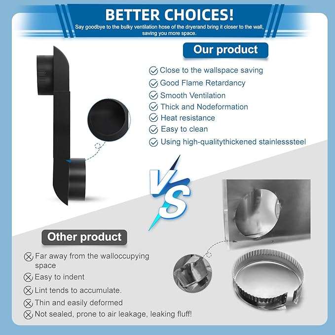 OEM Upgraded Periscope Dryer Vent (DIY) Design 6.5"&12" Adjustable length for Tight Spaces, compact dryer vent,Includes 1 Rolls Foil Tape(stainless steel Black) Renovation of laundry room space