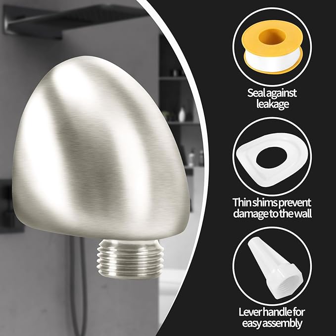50560-SS-PR Wall Supply Elbow For Hand Shower Elbow Adapter,Water Supply Elbow For Hand Shower,Wall Supply Elbow For Hand Shower Drop Elbow.Lumicoat Stainless