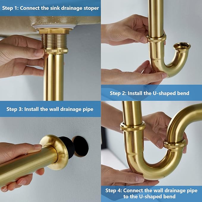 Brass P Trap Bathroom Sink : 1 1/4 Sink Trap with Adjustable Height - Matte Black Bottle P-Trap with Slip Joint Extension Tube - U-Shape Basin Sink Plumbing/Pipe Replacement Kit