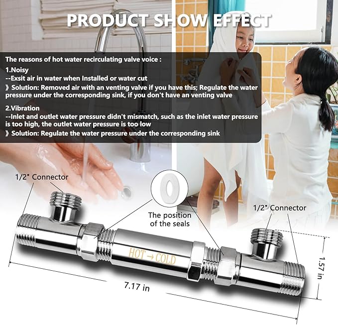 RAMATA Sensor Valve for Instant Hot Water Recirculating Pump Bypass Valve 304 Stainless Steel Directly Replace The Old Plastic Version, Replace #367010, 595926