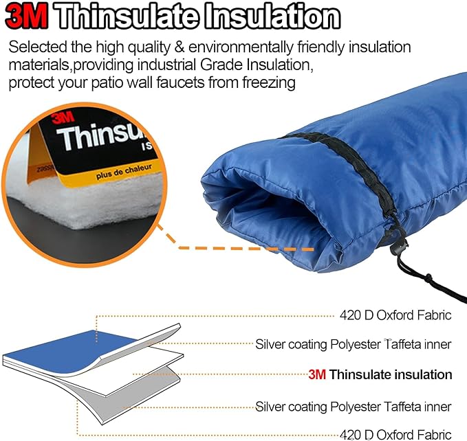 XXL Outdoor Faucet Covers for Winter, 3M Thinsulate Insulation Faucet Freeze Protector, 25”H x 13”W for Garden Lawn Faucets & Yard Hydrant, Waterproof Insulated Spigot Cover Faucet Sock – Blue