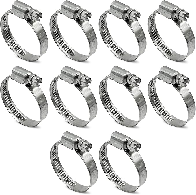 Embossed Worm Gear Hose Clamps Size#16, 3/4 To 1-5/8 inch Adjustable Heavy Duty Stainless Steel Hose Clamp, all 304 for Dryer Hose Clamp (25-40 mm, 10 Pack)