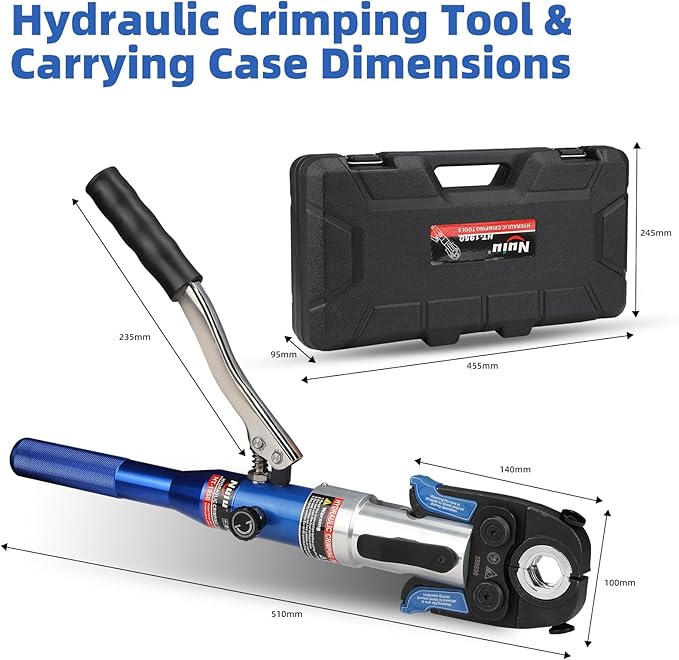 HT-1950 Copper Pipe Crimping Tool with 3 Jaw Sizes (1/2", 3/4", 1") for Hydraulic Pipe, Tee Fittings, and Narrow Spaces – Compatible with Nibco, Elkhart