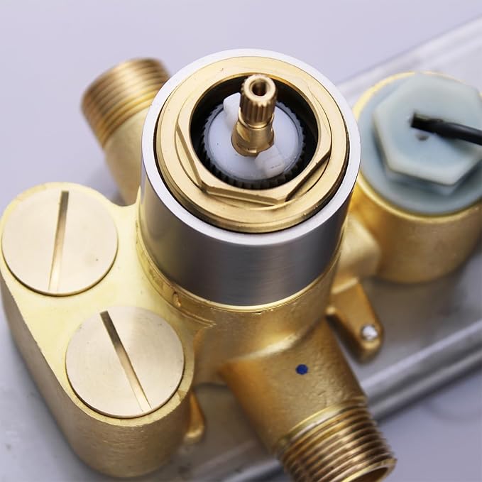 2 Function Shower Diverter with Temperature Display Solid Brass Shower Mixer Valve Pressure Balancing and Flow Control Bathroom Shower Diverter Valve,Brushed Nickel