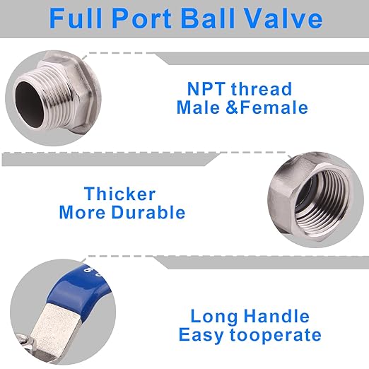 DERNORD 2 Pack Full Port Ball Valve 1 Inch - Male x Female Stainless Steel 304 Heavy Duty for Water, Oil, and Gas, 1000WOG