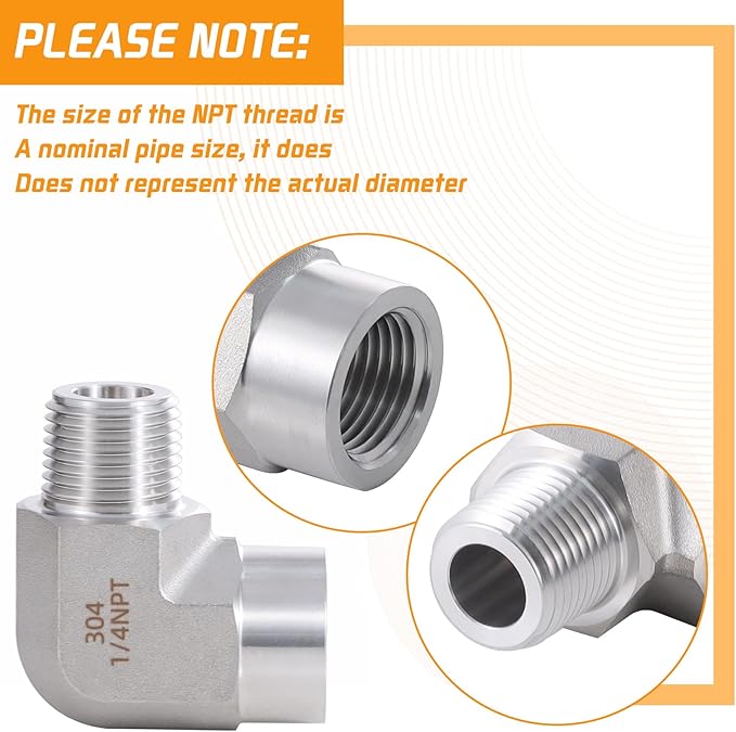 Stainless Steel Pipe Fitting 90 Degree Barstock Street Elbow 1/4" NPT Male x 1/4" NPT Female 2 Pack