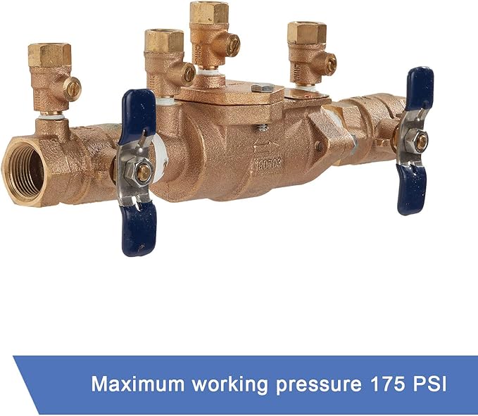 Febco LF850 Series 3/4" Lead-Free Bronze Double Check Valve Backflow Preventer Assembly, Quarter Turn Shutoff, Small Diameter, NPT Connections, Modular Compact Design, Replaceable Seat Discs