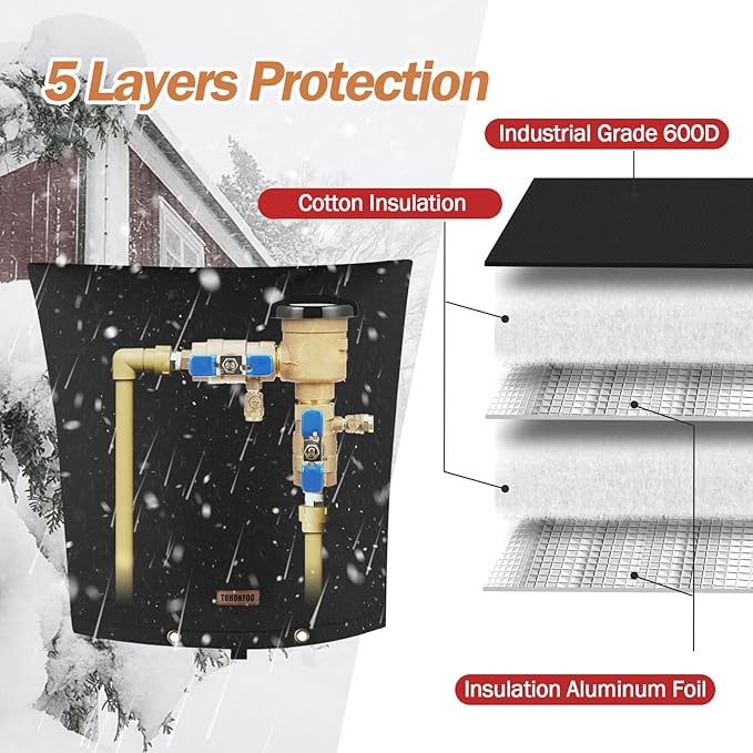 Backflow Preventer Pipe Insulation Cover (5°F) - Irrigation Sprinkler Valve Insulated Pouch - Water Well Pump Cover - Sturdy 5 Layers for Winter Freeze Protection, 30" W x 30" H, Black