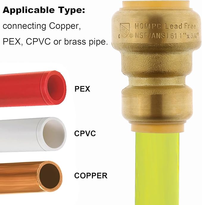 HQMPC Push Fit PEX Fittings Straight Coupling 3/4"x1, Push-to-Connect Copper, CPVC, No Lead Brass Plumbing Fittings 6PCS 3/4"x1")