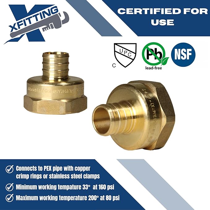 XFITTING 3/4 inch Pex x 1 inch Female NPT Adapter, 23-4-7=5X, 5 Pieces