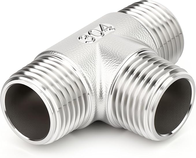 TAISHER 2PCS 304 Stainless Steel Tee Pipe Fittings, 1/2" x 1/2" x 1/2" NPT Male Pipe Fittings
