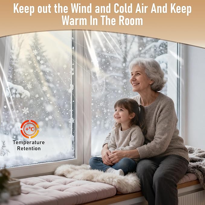 Large Patio Door Shrink Film Window Insulation Kit Cuttable with AdhesiveTransparent,Window Plastic for Winterizing Thicken Thermal Waterproof Insulation Cover Warm Winter (2Pack, 84"W x 120"T)
