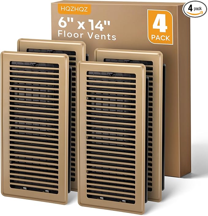 6x14 Floor Vent Covers Heavy Duty Floor Registers, Floor Air Vent Covers for Home Floor Wall Ceiling, Rust Proof Finish Registers, Floor Vents 4 Pack Brown