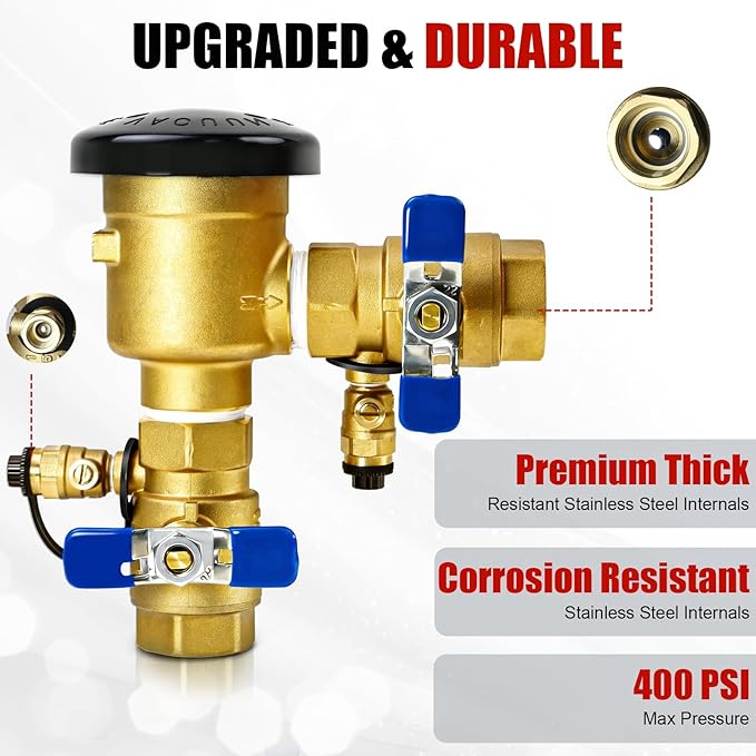 UPGRADED 1" 720A Pressure Vacuum Breaker Assembly, 400PSI Heavy-Duty Brass Backflow Preventer Valve for Irrigation Systems, Lawn Sprinklers & Outdoor Water Lines, Prevent Backflow