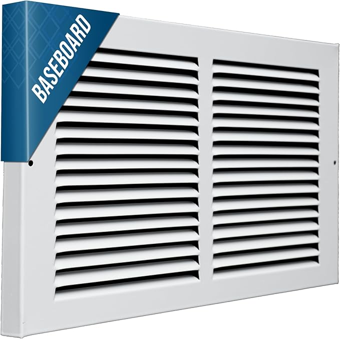 [2 Pack] Fits 14x8 Duct Opening | Steel Baseboard Return Air Grille by Handua | Vent Cover Grill | 7/8" Margin Turnback [Depth] to Fit Baseboard | White | Outer Dimensions: 15.75"W X 9.75 "H