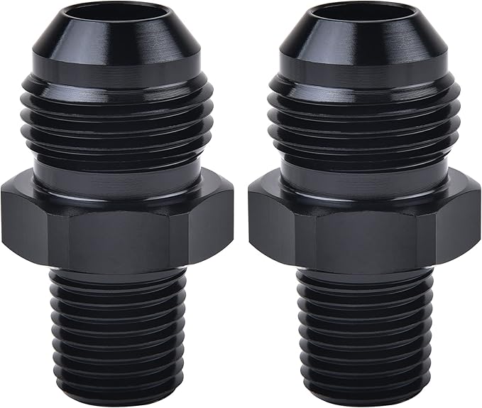 EVIL ENERGY 8AN Male Flare to 1/4" NPT Pipe Fitting Adapter Aluminum Straight Black 2PCS