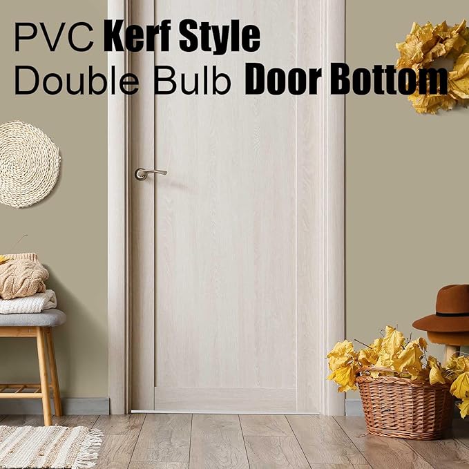 2 Pcs 36" Double Bubble Kerf Door Sweep 1-3/4" Wide Vinyl Weatherstrip Seal for Exterior Doors, Energy Efficient Draft Stopper, Easy Slide in Installation, Blocks Dust/insects/noise (White)