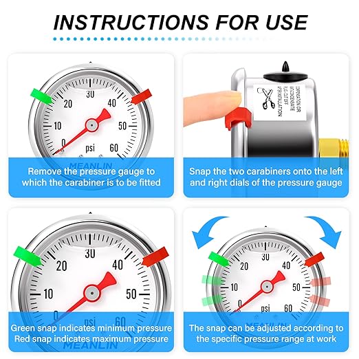 MEANLIN MEASURE 0~60Psi Pressure Gauge, Glycerin Filled 1/8" NPT 1.5" FACE DIAL, Stainless Steel Liquid Filled Pressure Gauge WOG Water Oil Air Back Mount (with 2PCS Snaps)