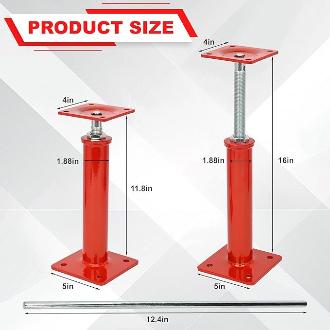 Heavy Duty Adjustable Screw Jacks for Crawl Space Leveling, 10"-18" Height Range, 10000 lbs Load Capacity (4 Packs), Steel Joist Beam Support Jacks for Basement, Cellar & Floor Stabilization