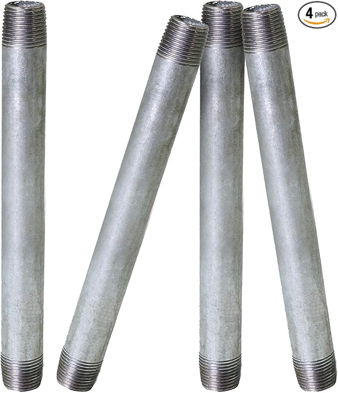 Supply Giant OQHM1470-4 Pre Cut Industrial Steel Nipple Pipe Malleable Connectors, Used To Build Vintage Furniture, Fits Quarter Inch Threaded Pipes and Fittings, 1/4'' x 7", Galvanized (Pack of 4)