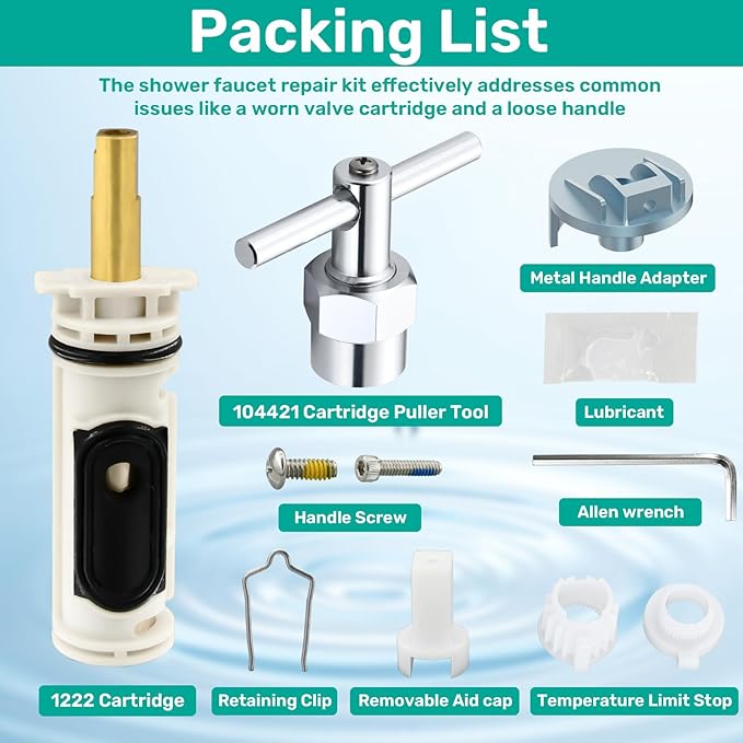 1222 Replacement Cartridge Kit for Moen One Handle Posi Temp Faucet, Compatible Moen Shower Faucet Repair Kit, Inlcuding 104421 Removal Tool and 116653 Handle Adapter