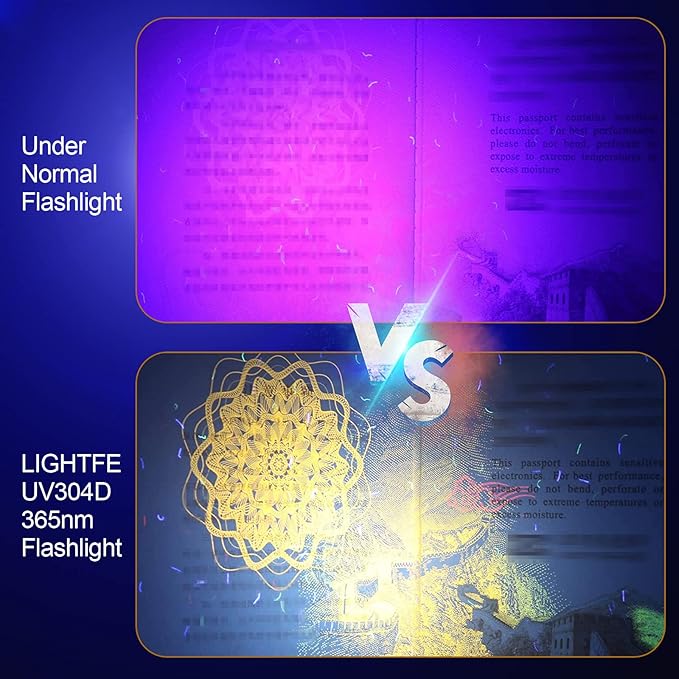 LIGHTFE UV304 UV Flashlight - High Power Ultraviolet - Rechargeable Type-C can be Used for UV Glue Curing, pet Urine Stains, ore Fluorescent Agent Detection…