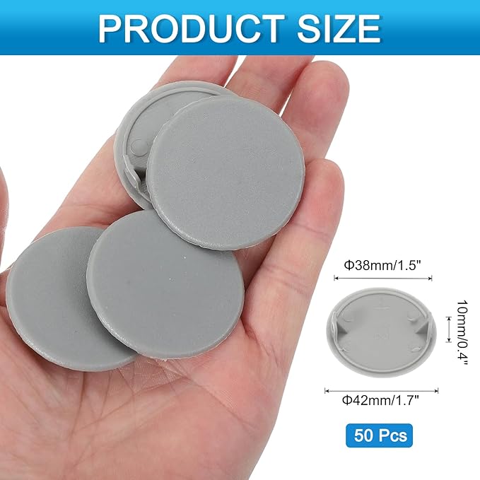 uxcell 50Pcs Plastic Hole Plugs, 1-1/2"(38mm) Flush Type Panel Round Screw Caps Cover Fastener Knockout Locking Plugs for Furniture Insert End Caps Panels, Gray