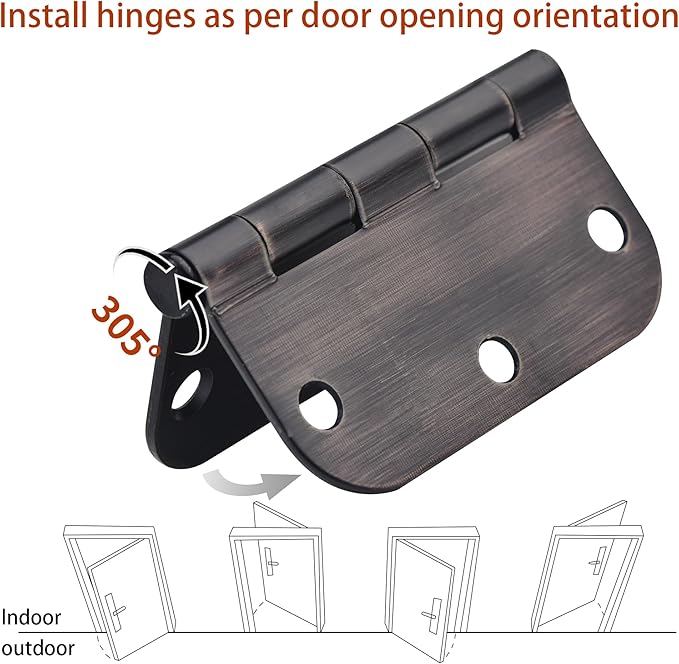 12 Pack Door Hinges, 3.5 x 3.5 Inch Oil Rubbed Bronze Hinges for Wood 5/8'' Radius Corners 3 1/2 Inch Interior Door Hinges for Residential Doors