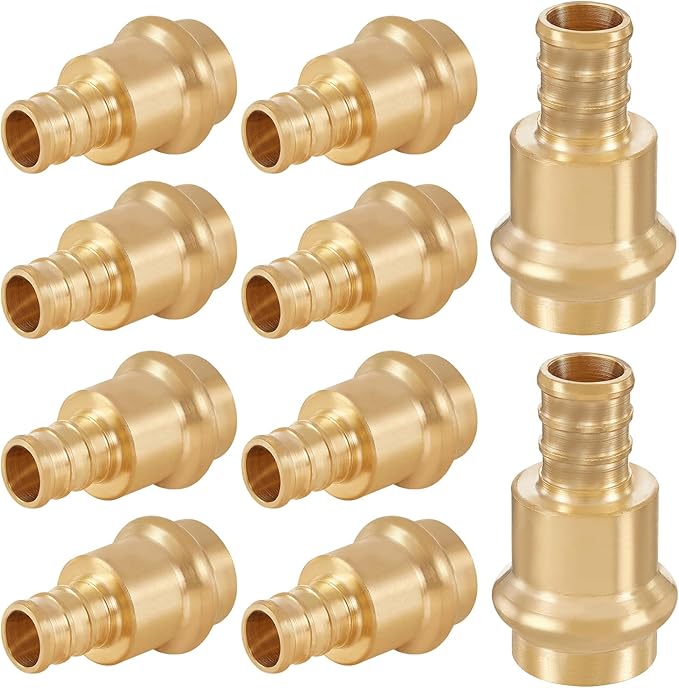 10-Pack HeSun Copper Press Fitting Adapter,1/2" PRESS X 1/2" PEX F1807 Crimp Coupling, LF Brass(PEX1807344)