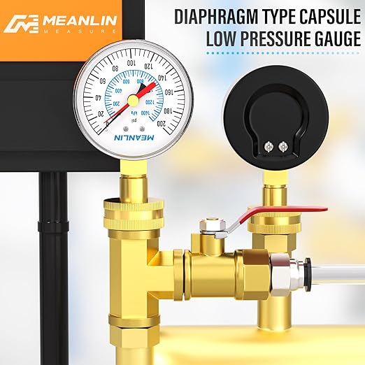 MEANLIN MEASURE 0~200Psi 3/4" Female Water Pressure kit Plus 5 adapters, 2.5" FACE DIAL Multi-Purpose Pressure Gauge kit with Red Indicator Hands, Hydraulic Tester Suitable for Gardens, Water Pipes