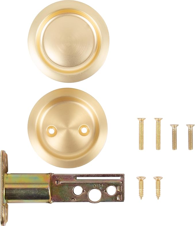 Stone Harbor Hardware Round Pocket Door Lock, Passage Function, 2-3/4" Backset, Satin Brass