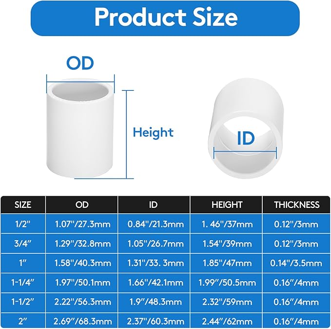 6 pcs 2" PVC Coupling Pipe Fittings (Socket x Socket) Schedule 40 PVC Fittings used For Plumbing and Irrigation